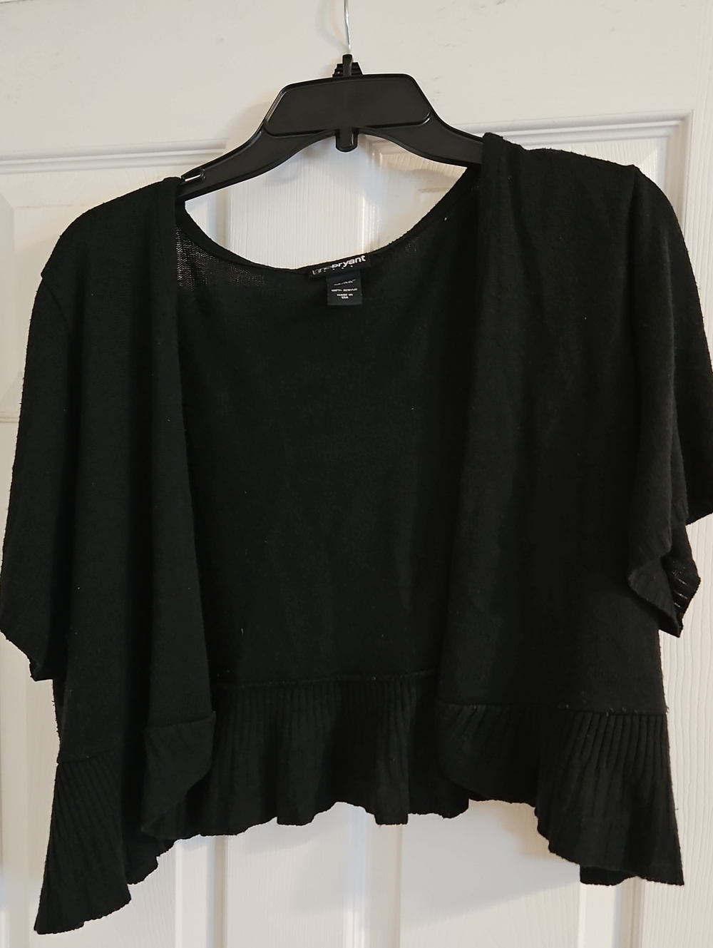 Worthington Black Short Open-Front Ruffle Hem Sweater